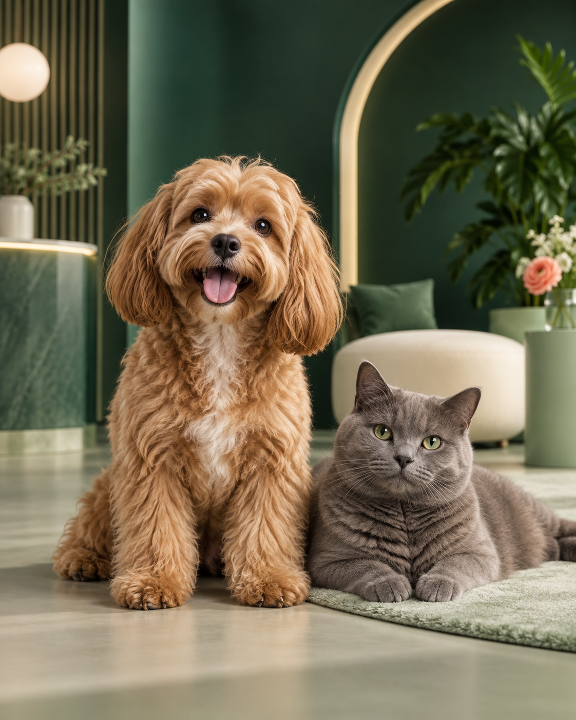 Cão e gato em um ambiente acolhedor